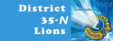 A blue sign that says district 35 n lions