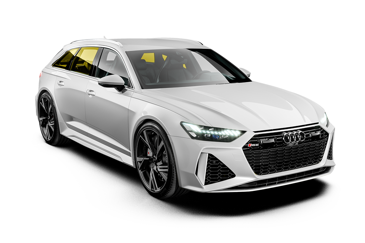 A white audi rs6 is shown on a white background.