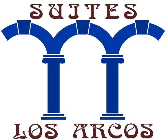 A blue and white logo for suites los arcos
