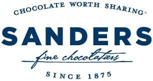 Sanders fine chocolates logo with “Chocolate Worth Sharing” and “Since 1875” in blue on white
