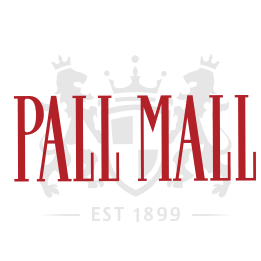 Pall Mall logo in red serif text with faint crown and deer graphic, “EST 1899” below