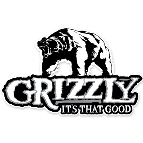 Black-and-white grizzly bear logo above the words “GRIZZLY IT’S THAT GOOD”