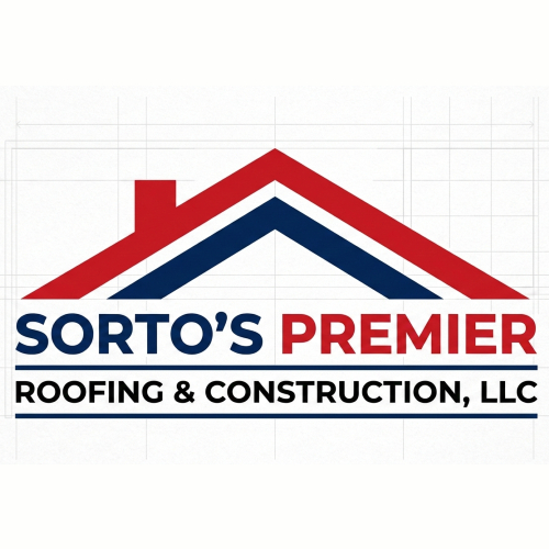 Logo: Red and blue roof silhouette with "Sorto's Premier Roofing & Construction, LLC" text.
