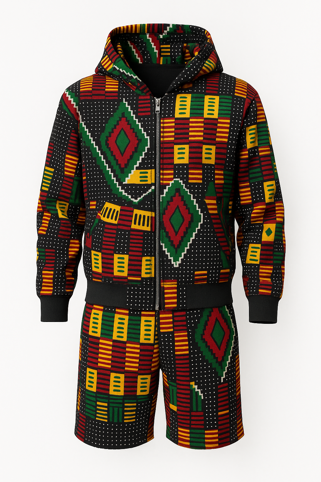 African Print Hooded Short Set