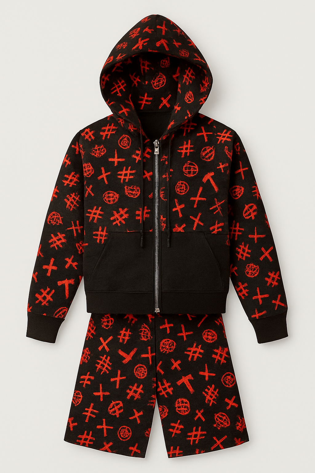 Black & Red Hooded Short Set