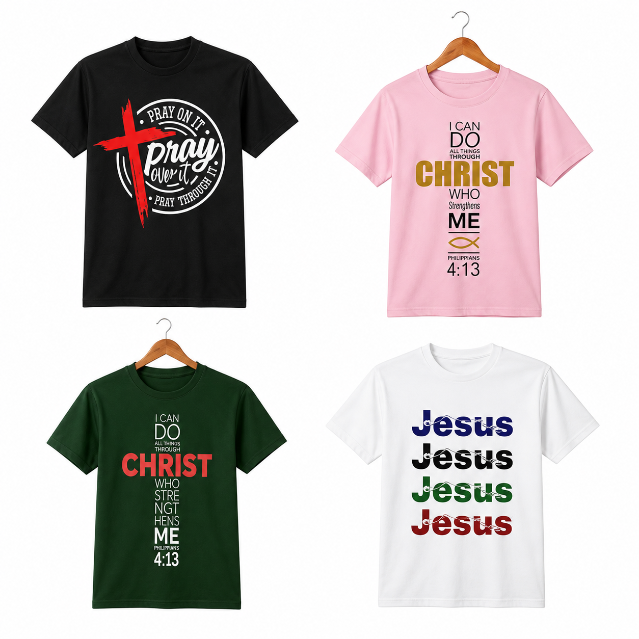 Faith, Light & Prayer T-Shirt Bundle – Set of 4