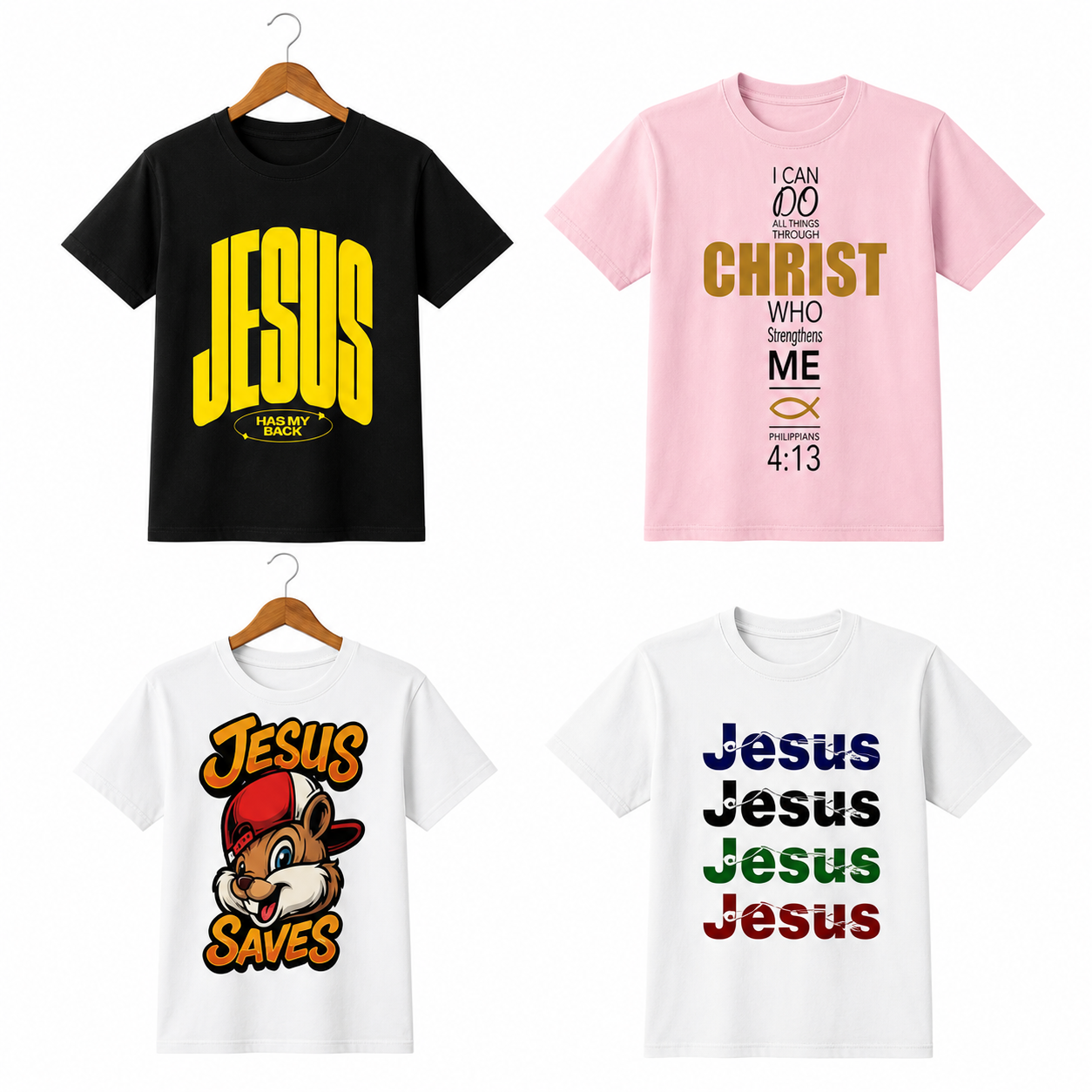 Jesus & Strength T-Shirt Bundle – Set of 4