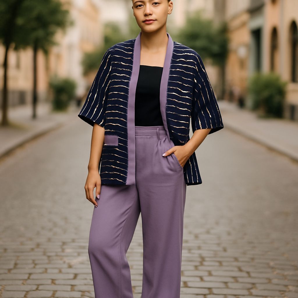 Tailored Elegance: Kimono & Pants Set