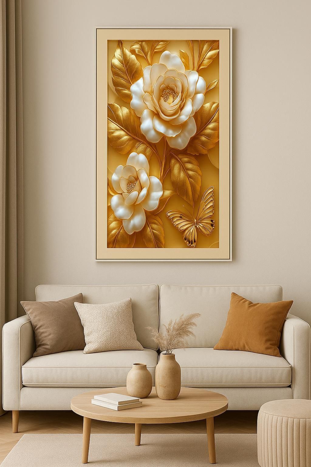 Golden Bloom with Butterfly Wall Art