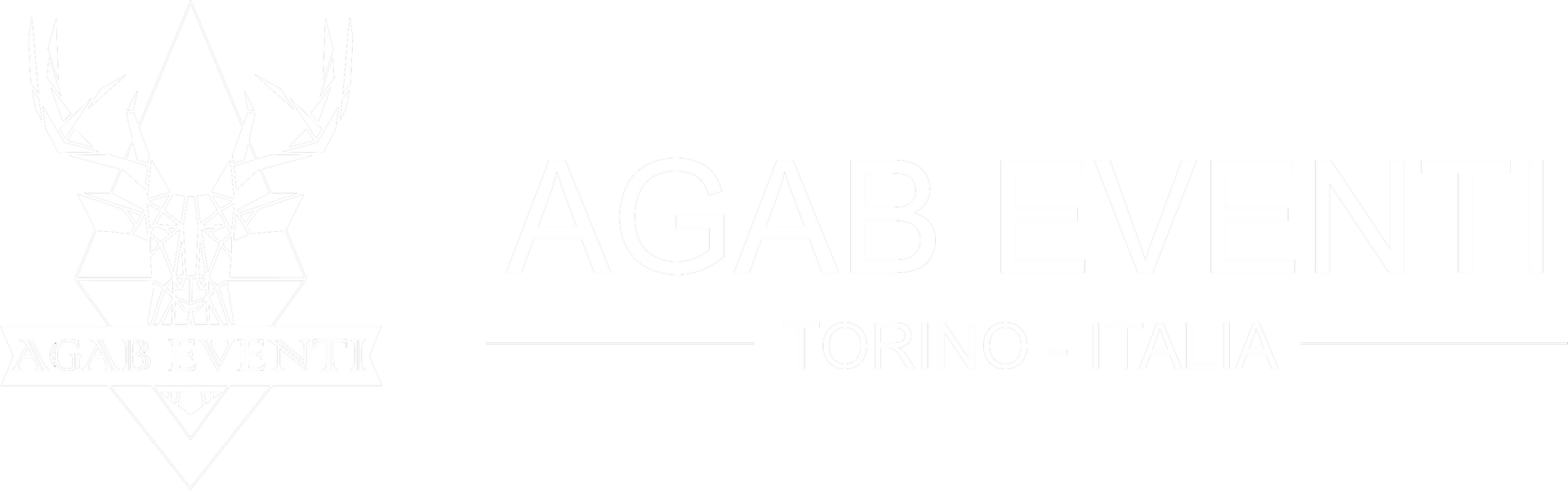 Logo geometrico raffigurante un cervo in bianco su sfondo nero con la scritta