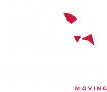 Red abstract shapes, "Moving" text.
