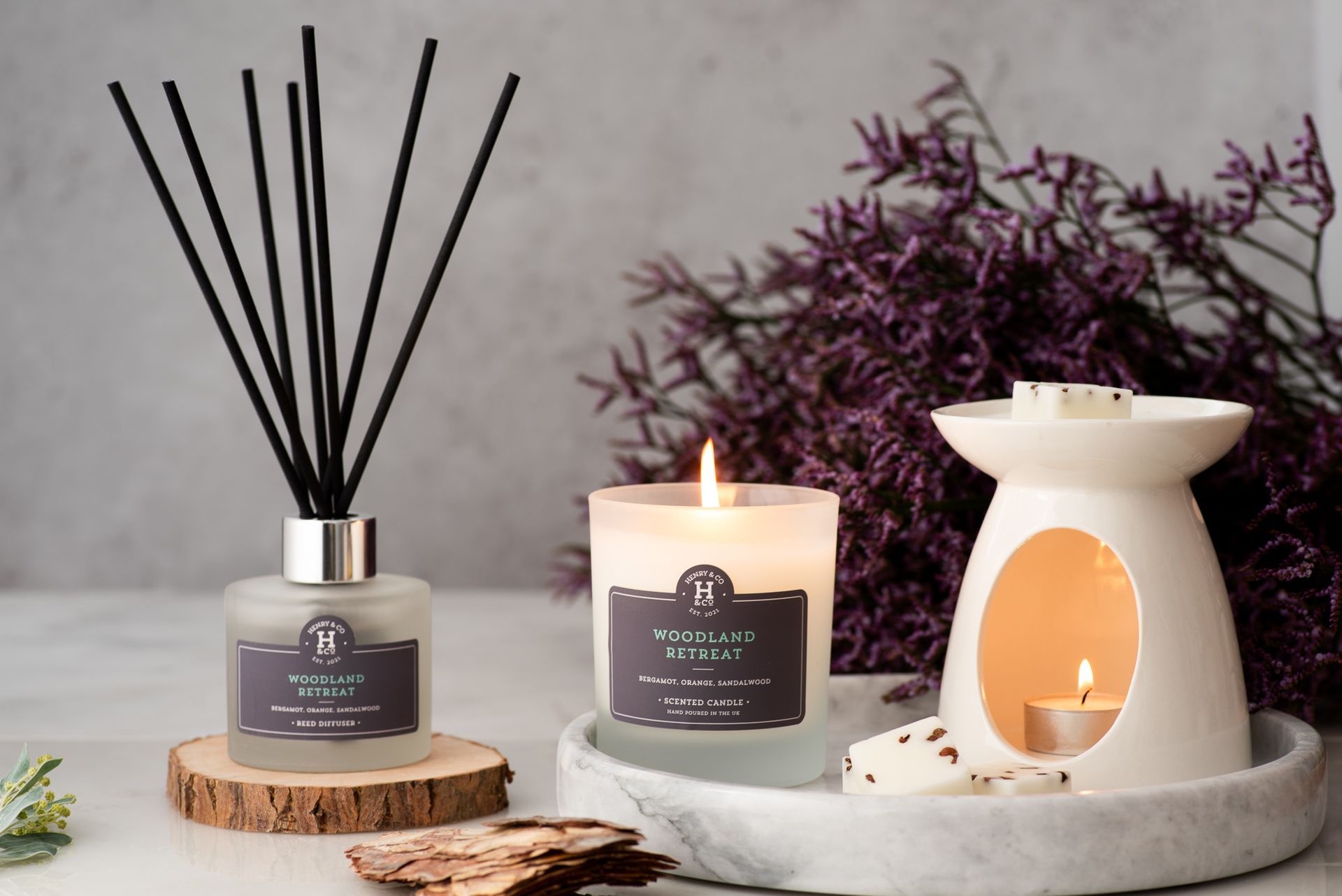Henry & Co Wax melt burner, candle and reed diffuser