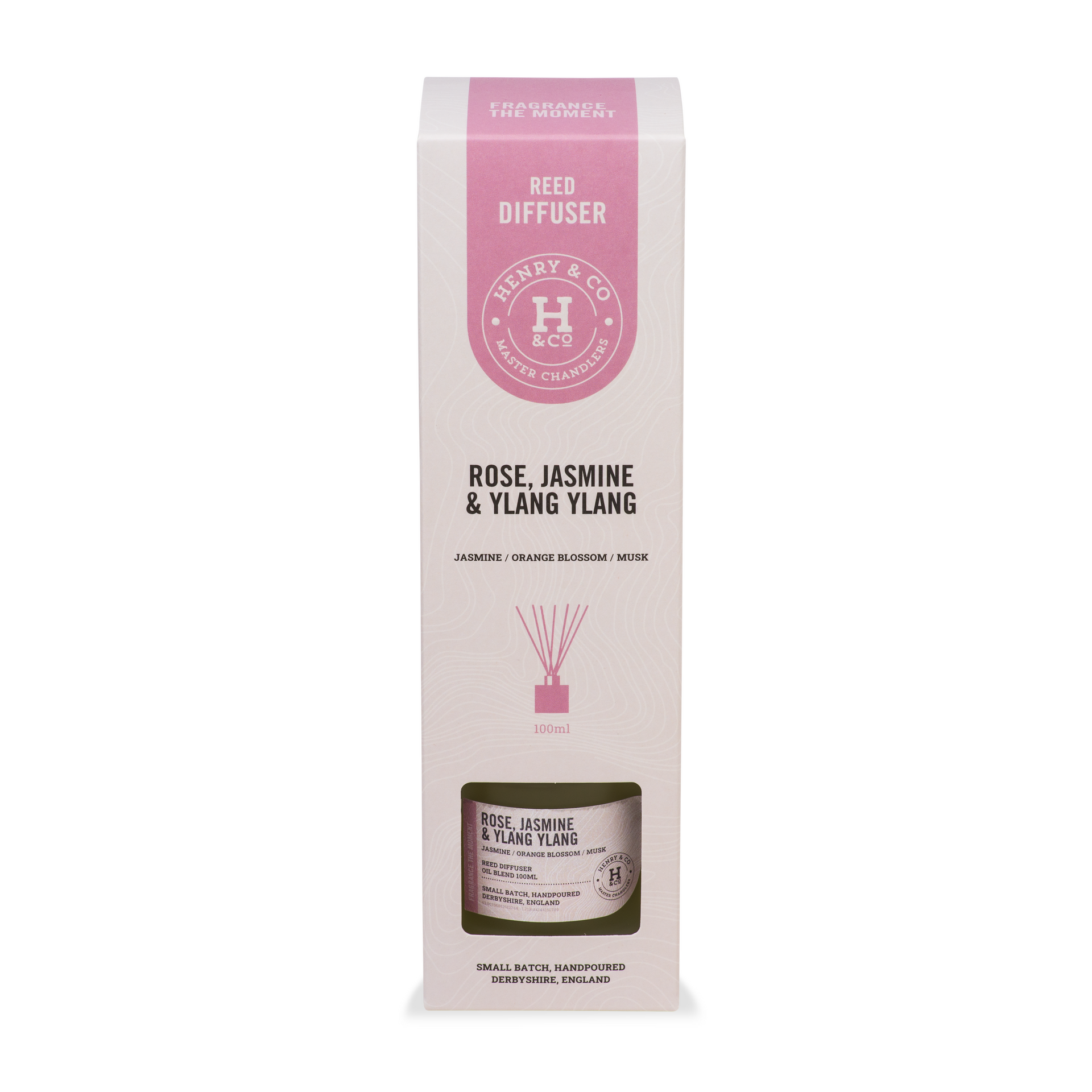 rose, jasmine & ylang ylang reed diffuser packaged
