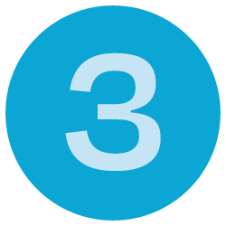 Light blue number 3 inside a blue circle