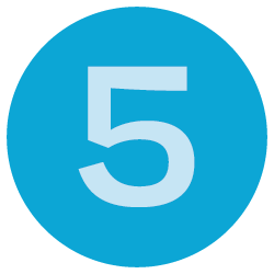 Light blue number 5 inside a blue circle