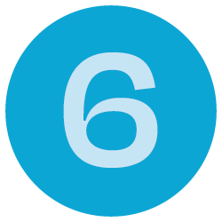 Light blue number 6 inside a cyan circle on a white background