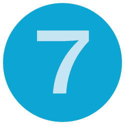 White number 7 on a blue circular background