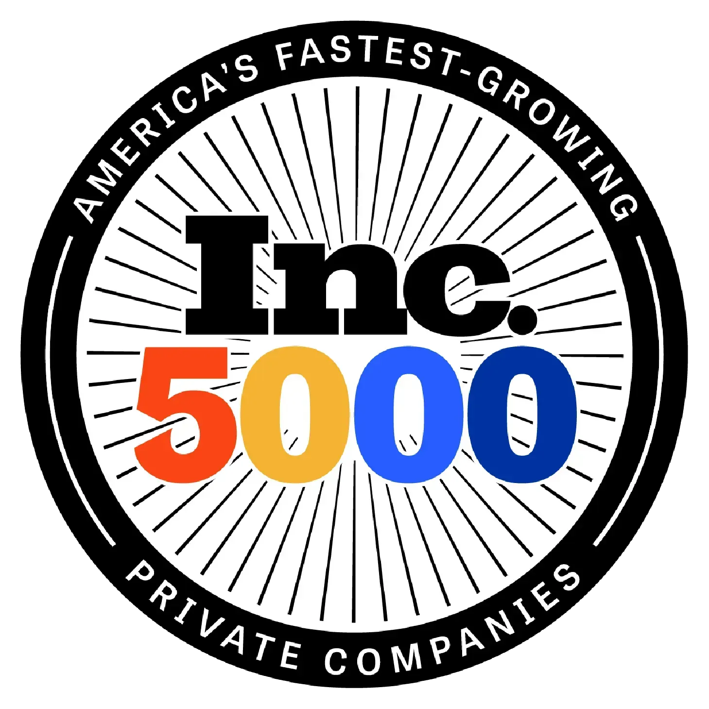 Inc. 5000 logo with black circular seal and red, orange, and blue text, “America’s Fastest-Growing Private Companies”