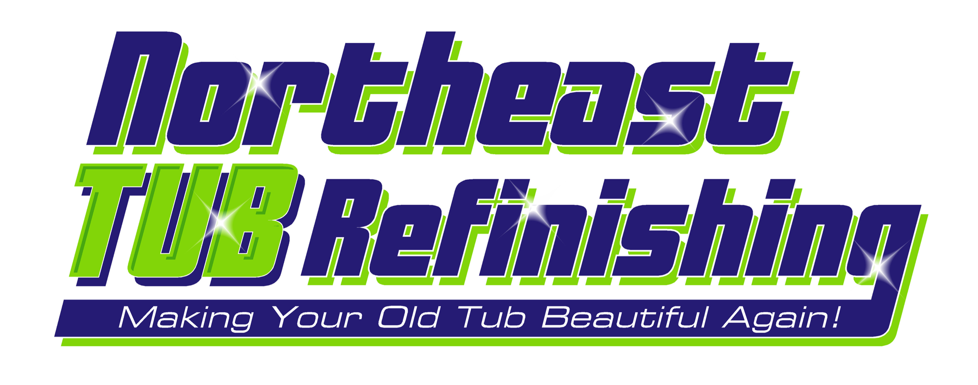 A logo for northeast tub refinishing making your old tub beautiful again