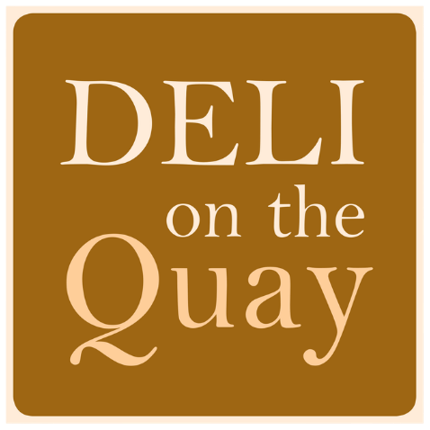 Brown square logo reading “DELI on the Quay” in white serif text.