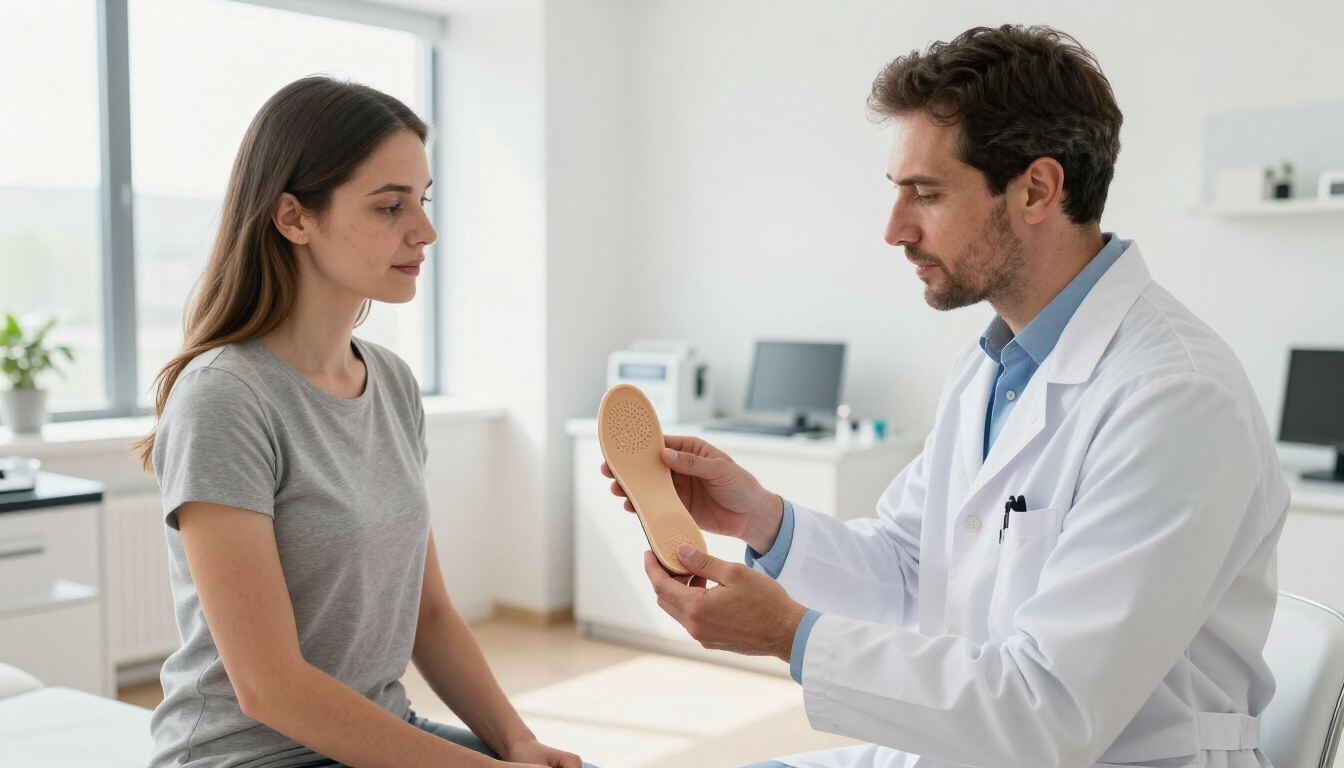 A high-quality custom orthotic insert being held by a podiatrist.