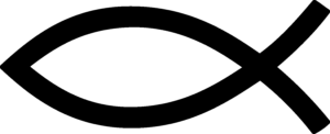 Black Christian fish symbol on a white background