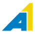 Blue and yellow stylized letter A with a vertical yellow bar on a white background