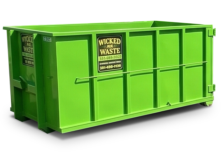 Bright green construction dumpster with