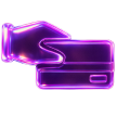 Purple hand holding a purple credit card.