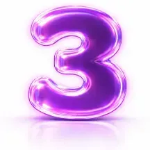 Purple, glowing number 3 on white background.