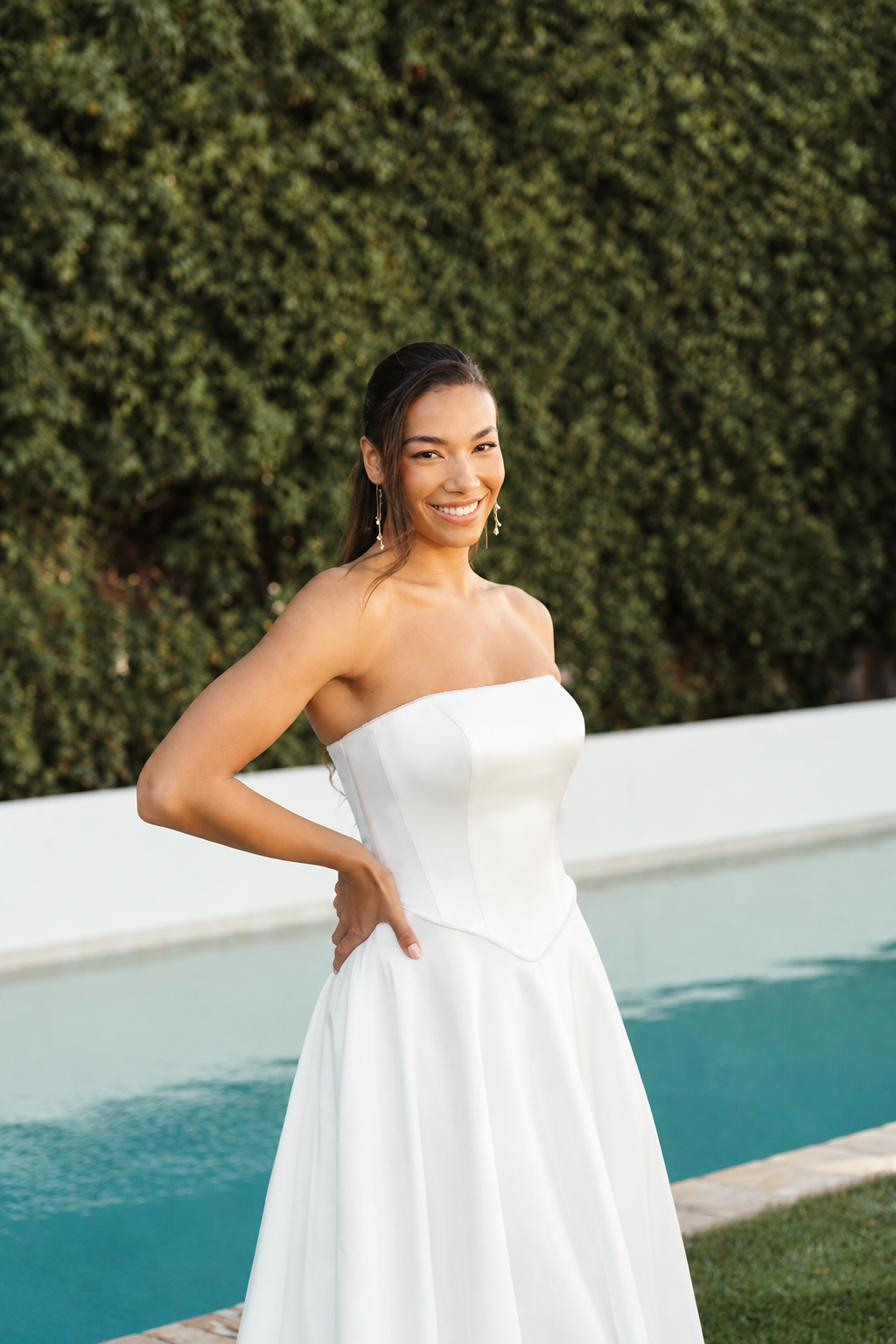 Stella York SY8091 Modern Strapless Tie-Up Wedding Dress - A-line wedding dress with soft satin and pearl beading