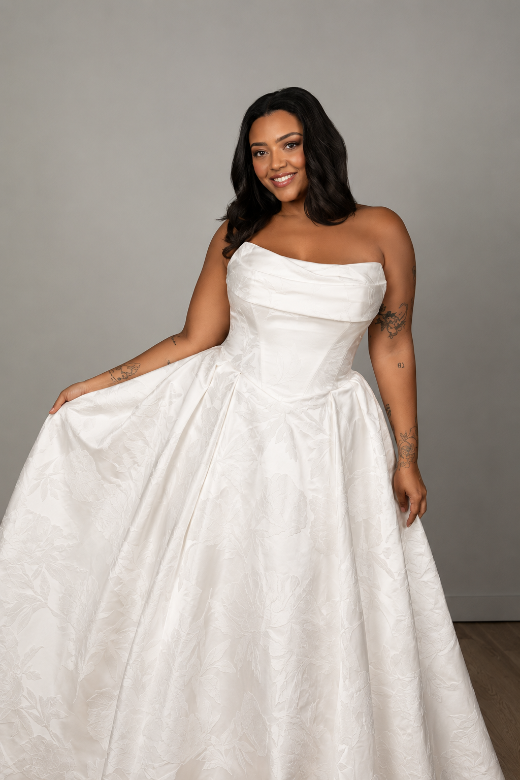 Stella York SY8084+ Modern Strapless Princess Ballgown Plus Size Wedding Dress - Ballgown wedding dress with sumptuous satin and gathered bodice