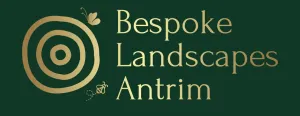 A green and gold logo for bespoke landscapes antrim