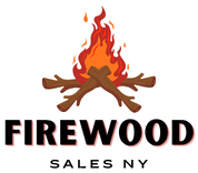 Firewood Sales NY logo with campfire and crossed logs in red, orange, brown, and black