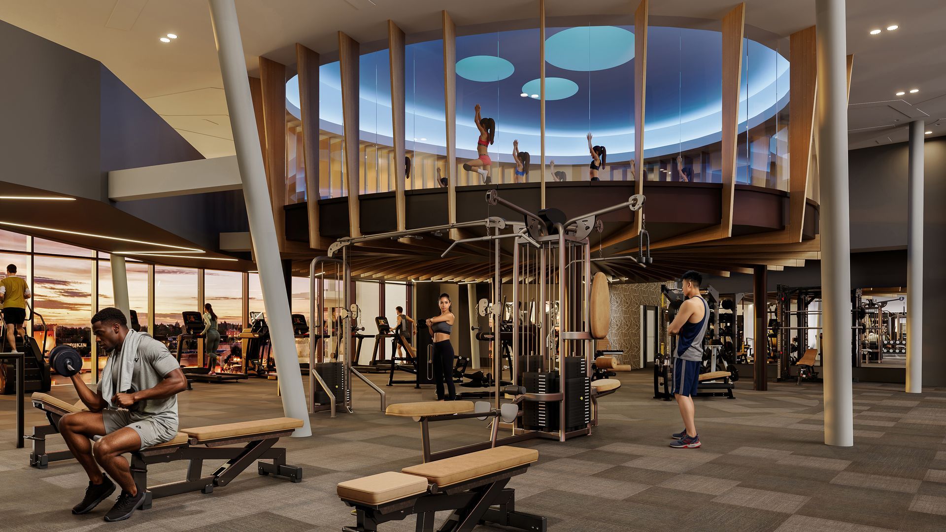 fitness center with gym equipment and workout studio