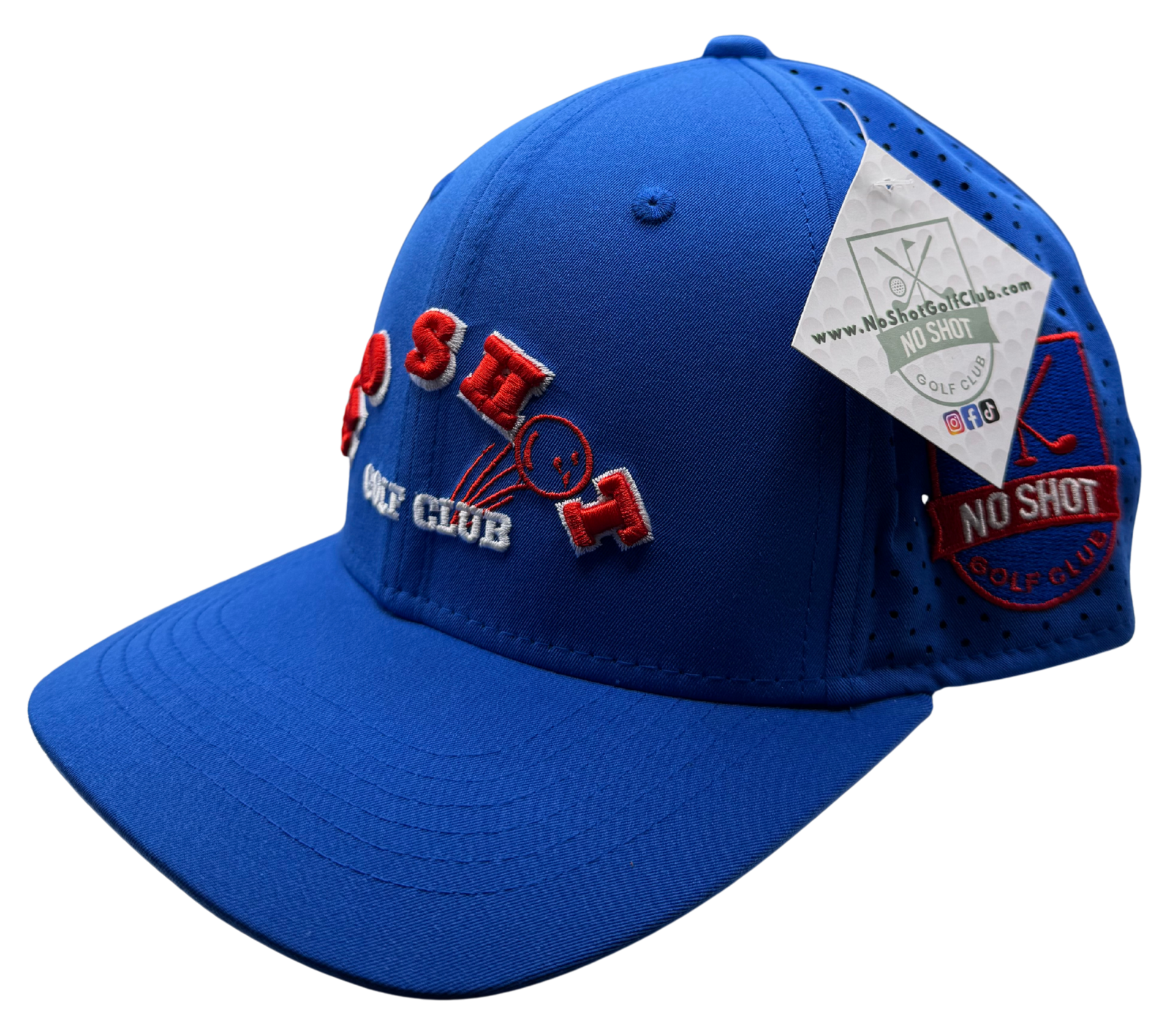 No Shot Golf Club – Royal Blue 6-Panel Hat with Red Embossed Logo