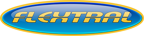 Flextral logo within blue oval, yellow border.