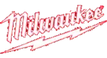 Red Milwaukee logo with a lightning bolt.