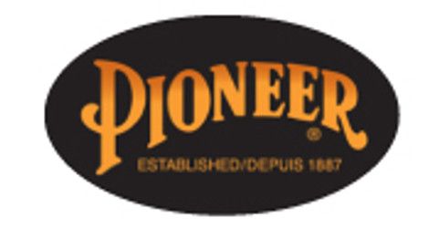 Pioneer logo with orange text on a black oval background.