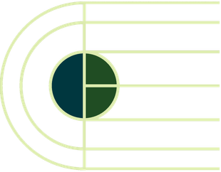 Logo with a segmented green and blue circle within a light green grid and arcs.