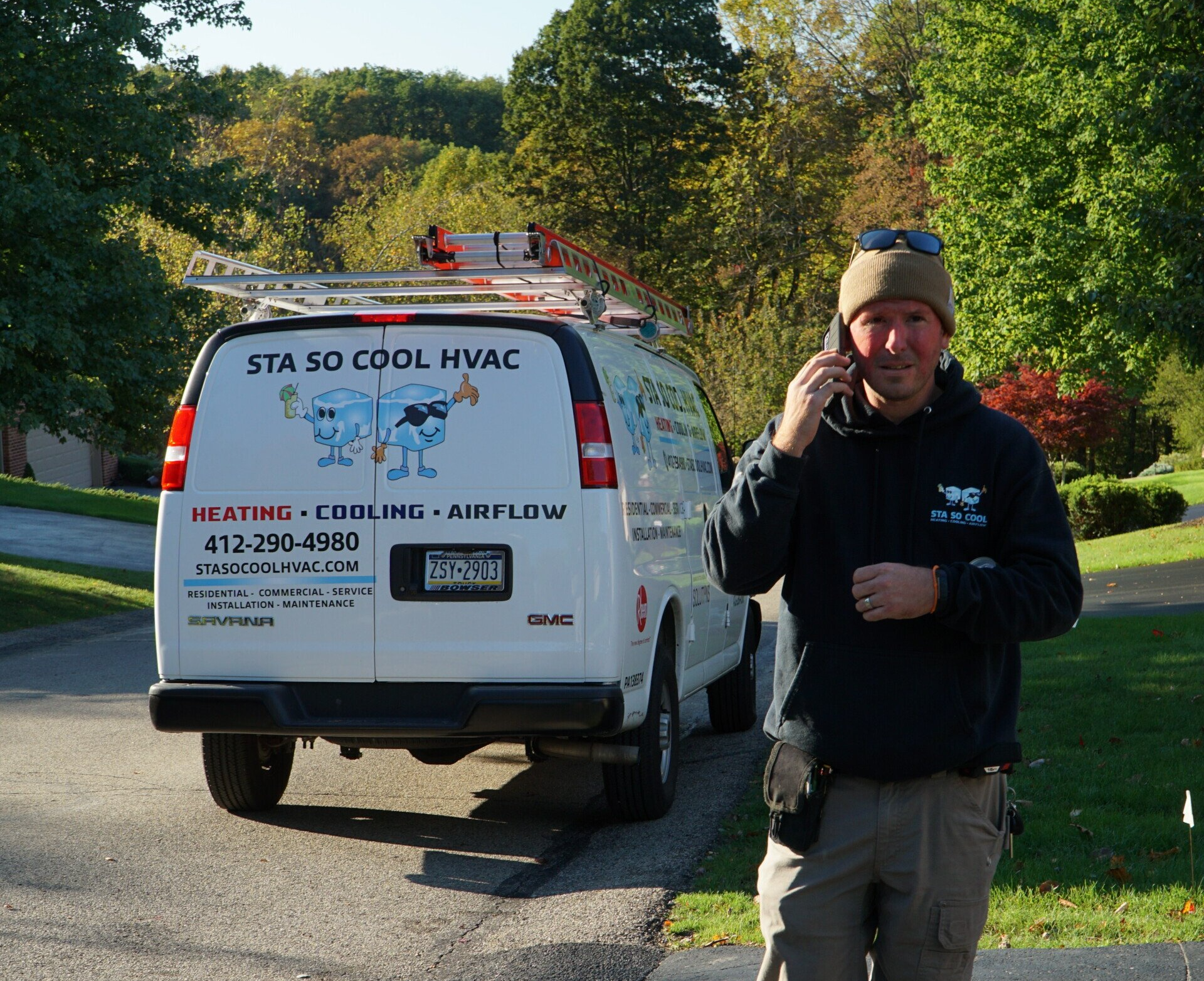 Home Repairman Working on a Furnace — Sewickley, PA — Sta So Cool HVAC