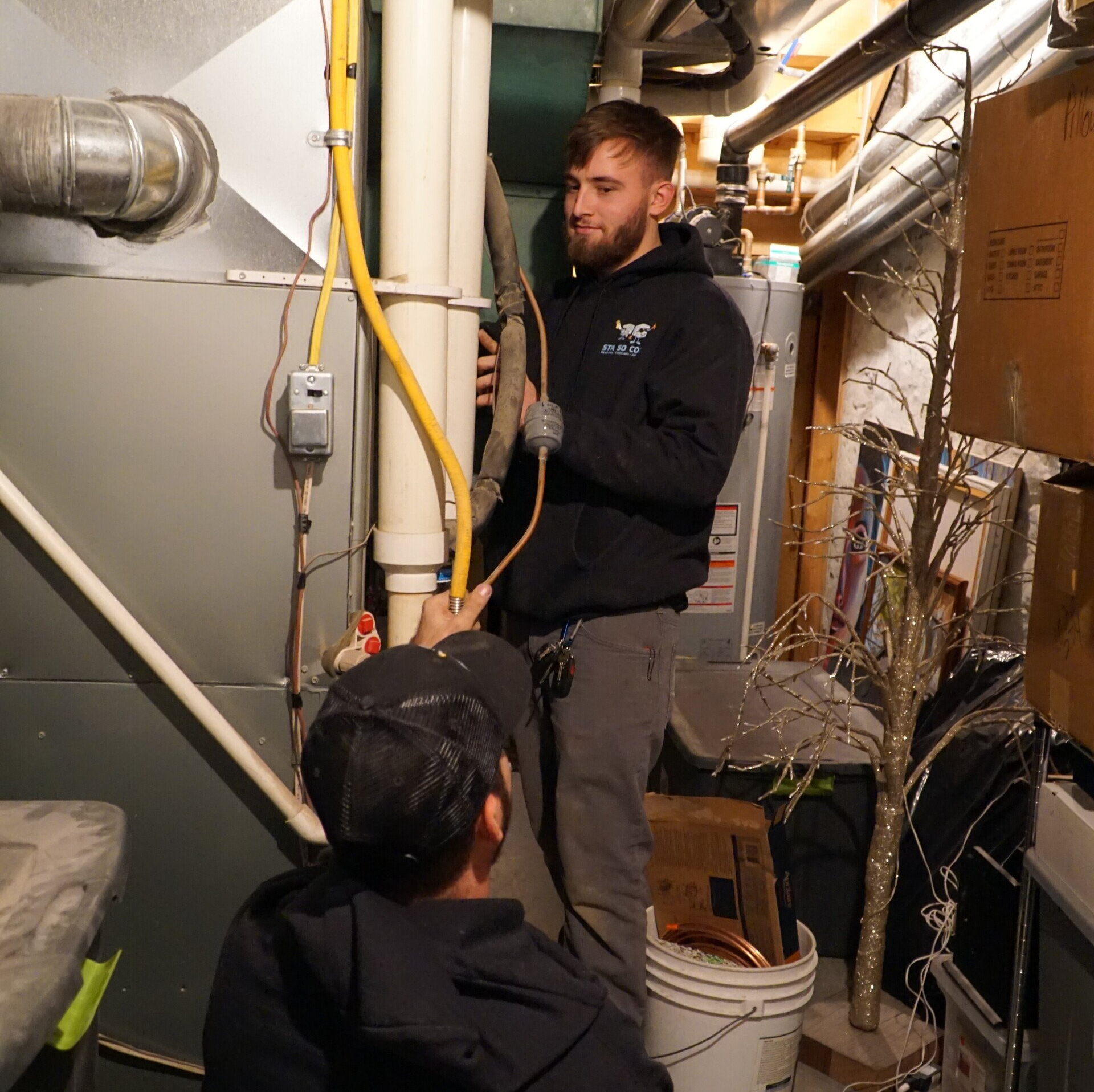 Man in Boiler and Heating Room — Sewickley, PA — Sta So Cool HVAC