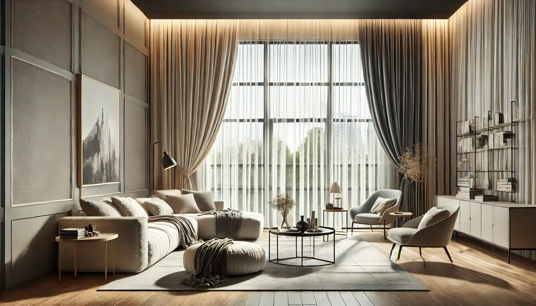 Modern Double-Layered Sheer and Blackout Drapes