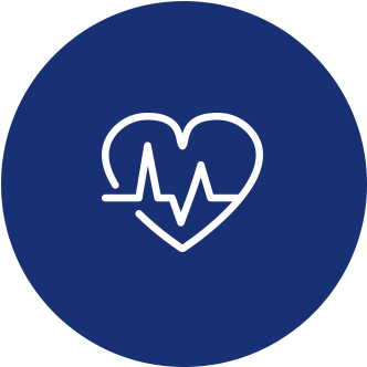 Blue circle with white heart and heartbeat line icon