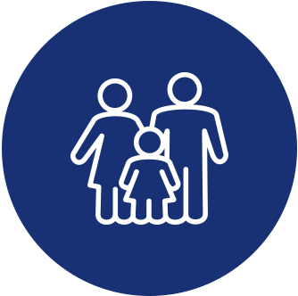 White family icon inside blue circle symbolizing family support