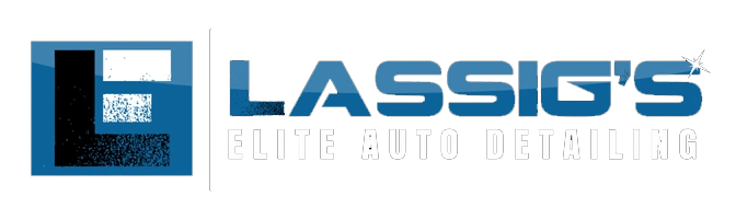 Blue logo reading “LASSIG’S” with smaller text “ELITE AUTO DETAILING” and a stylized square emblem