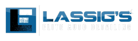 Blue logo reading “LASSIG’S” with smaller text “ELITE AUTO DETAILING” and a stylized square emblem
