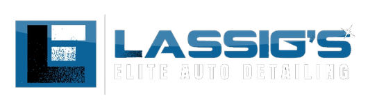 Blue logo reading “LASSIG’S” with smaller text “ELITE AUTO DETAILING” and a stylized square emblem