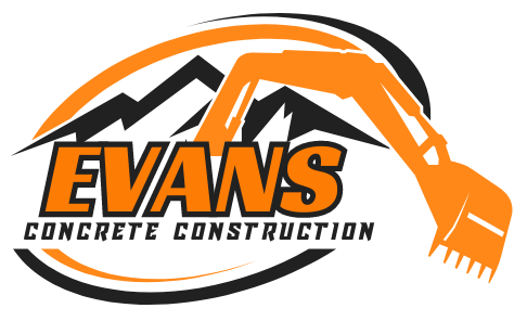 An orange and black logo for evans concrete construction