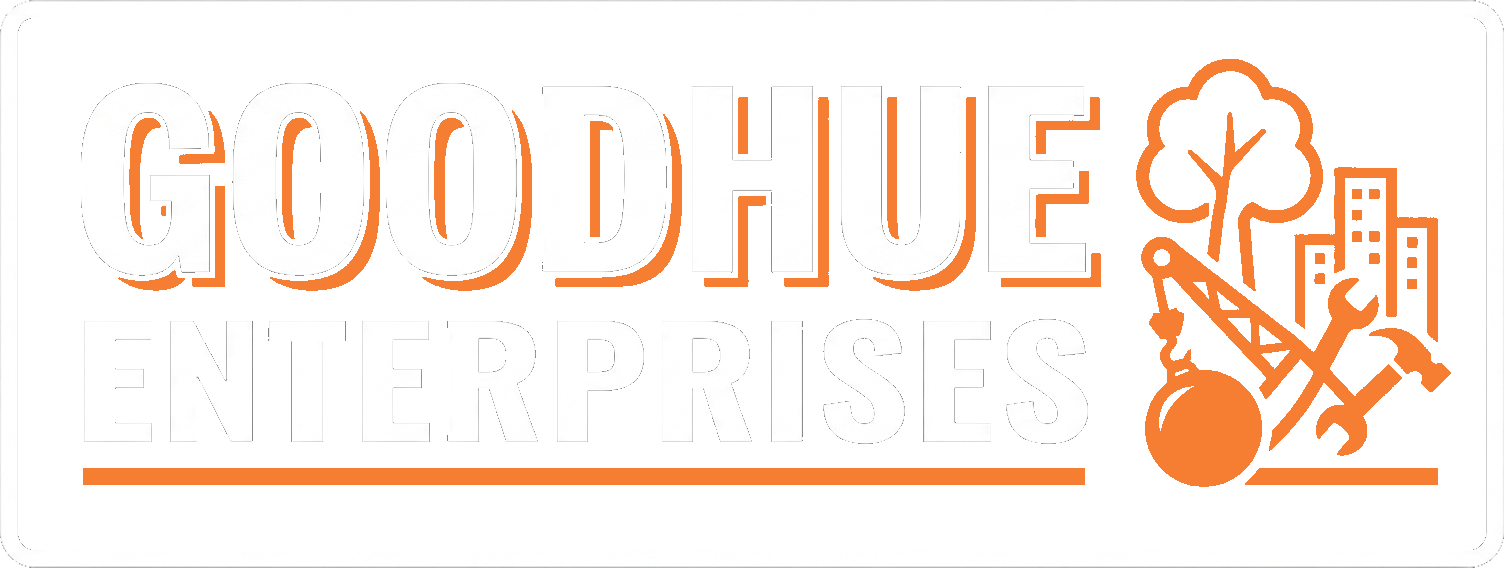 Goodhue Minerals logo with orange text and mineral/mining icons on white background
